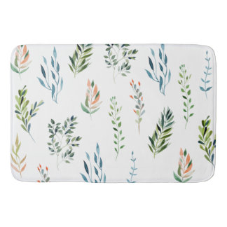 Trendy Watercolor Leave Elements Bath Mat