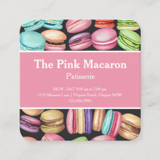 Trendy Watercolor Macaron French Patisserie Bakery Square Business Card