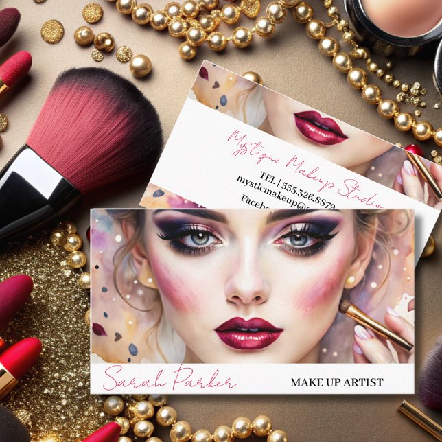 trendy watercolor make up artist beauty salon  business card (Creator Uploaded)