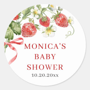 Trendy Watercolor Meadow Strawberry Baby Shower Classic Round Sticker