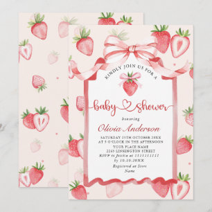 Trendy Watercolor Meadow Strawberry Baby Shower Invitation