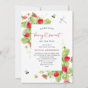 Trendy Watercolor Meadow Strawberry Baby Shower Invitation