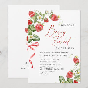 Trendy Watercolor Meadow Strawberry Baby Shower Invitation