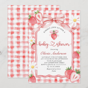 Trendy Watercolor Meadow Strawberry Baby Shower Invitation