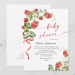 Trendy Watercolor Meadow Strawberry Baby Shower Invitation