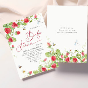 Trendy Watercolor Meadow Strawberry Baby Shower Invitation