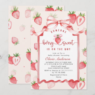 Trendy Watercolor Meadow Strawberry Baby Shower Invitation
