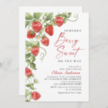 Trendy Watercolor Meadow Strawberry Baby Shower