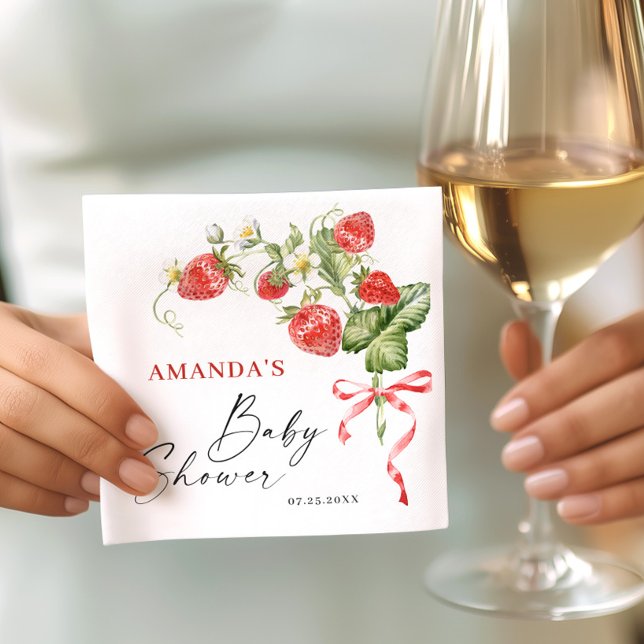 Trendy Watercolor Meadow Strawberry Baby Shower Napkin (Creator Uploaded)