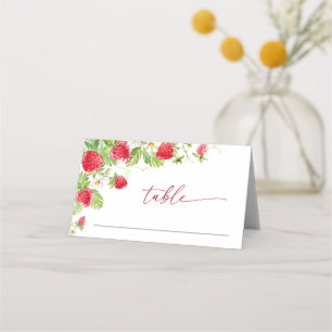 Trendy Watercolor Meadow Strawberry Baby Shower Place Card