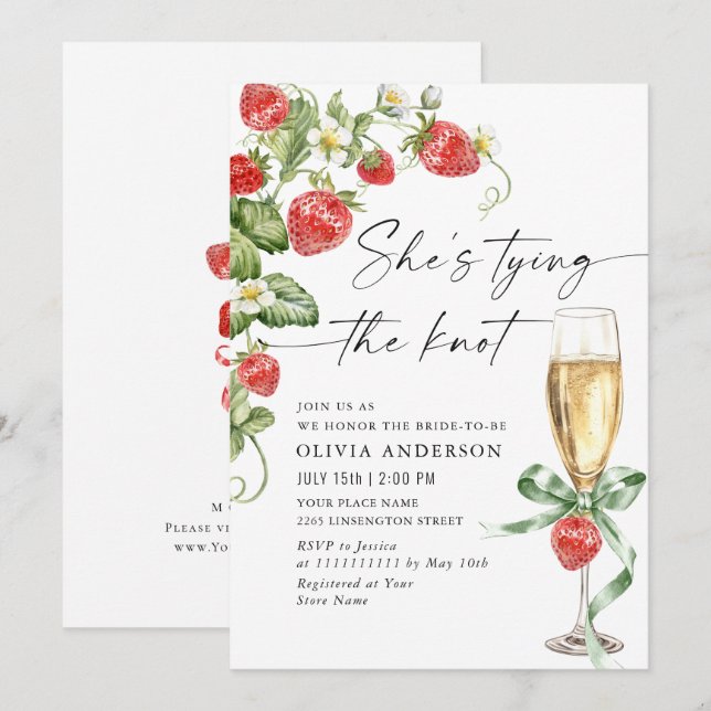 Trendy Watercolor Meadow Strawberry Bridal Shower Invitation (Front/Back)