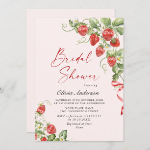 Trendy Watercolor Meadow Strawberry Bridal Shower Invitation