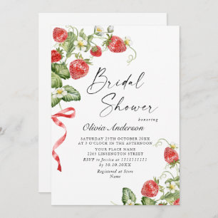 Trendy Watercolor Meadow Strawberry Bridal Shower Invitation