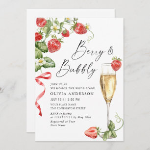 Trendy Watercolor Meadow Strawberry Bridal Shower Invitation