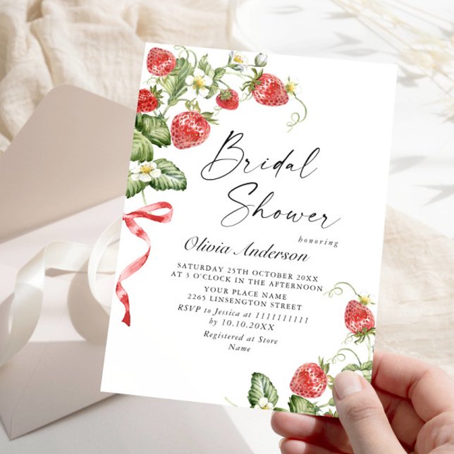 Trendy Watercolor Meadow Strawberry Bridal Shower Invitation (Creator Uploaded)
