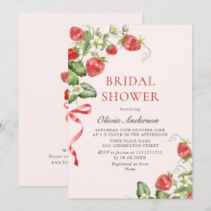 Trendy Watercolor Meadow Strawberry Bridal Shower Invitation