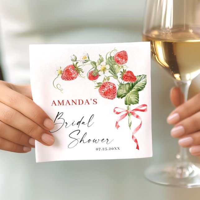 Trendy Watercolor Meadow Strawberry Bridal Shower Napkin (Creator Uploaded)