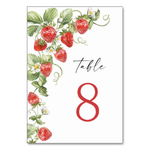 Trendy Watercolor Meadow Strawberry Table Number