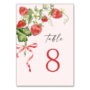Trendy Watercolor Meadow Strawberry Table Number