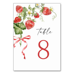 Trendy Watercolor Meadow Strawberry Table Number