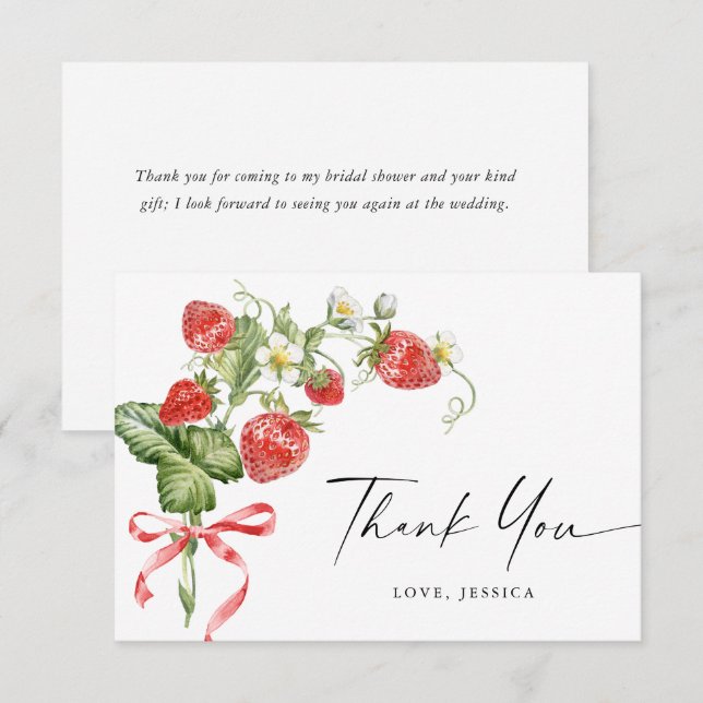 Trendy Watercolor Meadow Strawberry Thank You Card (Front/Back)