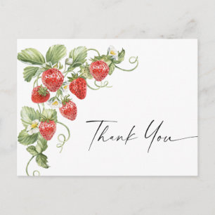 Trendy Watercolor Meadow Strawberry Thank You Postcard