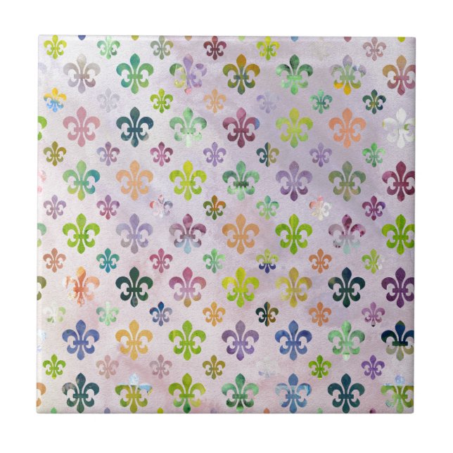 Trendy Watercolor Painting Fleur De Lis Pattern Tile (Front)