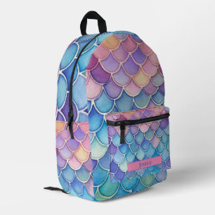Trendy Watercolor Pastel Mermaid Scale  Printed Backpack