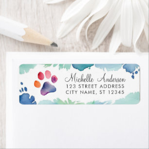 Trendy Watercolor Paw Print Return Address Label  