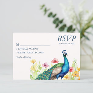 Trendy Watercolor Peacock Flowers                  RSVP Card