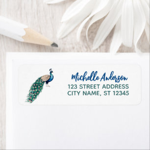 Trendy Watercolor Peacock Return Address