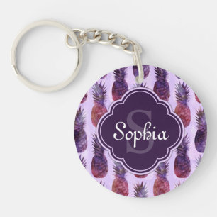 Trendy Watercolor Pineapple Pattern Key Ring