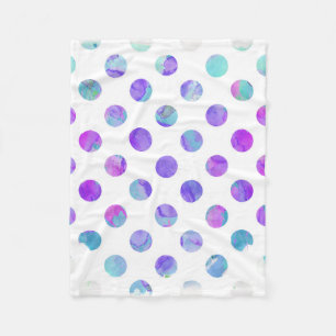 Trendy Watercolor Pink, Aqua, and Purple Polka Dot Fleece Blanket