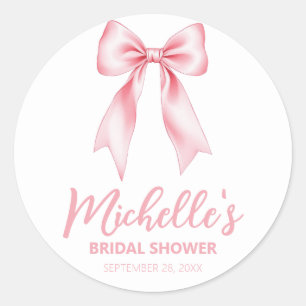 Trendy Watercolor Pink Bow Coquette Bridal Shower Classic Round Sticker