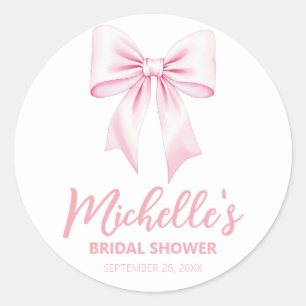 Trendy Watercolor Pink Bow Coquette Bridal Shower Classic Round Sticker