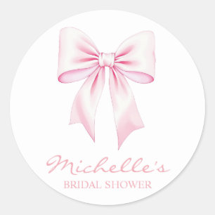 Trendy Watercolor Pink Bow Coquette Bridal Shower  Classic Round Sticker