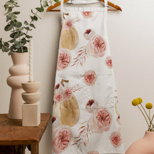 Trendy Watercolor Pumpkin & Flowers   Autumn Fall Apron