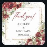 Trendy watercolor red and blush wedding sticker<br><div class="desc">Stunning design for wedding stickers - Watercolor eucalyptus mixed deep red and blush pink vintage roses mixed green eucalyptus and woven into faux gold geometric frame and combined trendy calligraphy font makes this design so impressive. For enhance bohemian feeling this amazing floral bouquet combined modern calligraphy script font. Don't hesitate...</div>