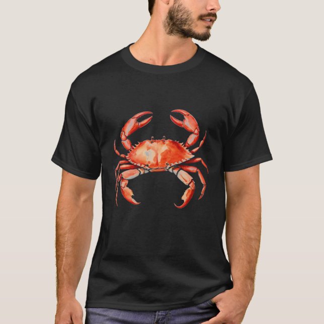Trendy Watercolor Red Crab Nautical Summer Beach   T-Shirt (Front)