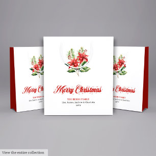 Trendy Watercolor Red Poinsettia Holiday Gift Bag