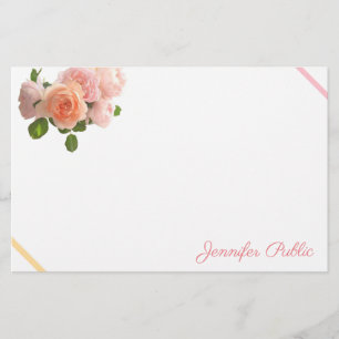 Trendy Watercolor Roses Handwritten Name Template Stationery
