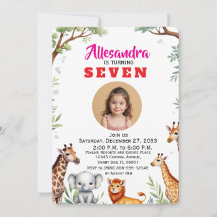 Trendy Watercolor Safari Kids Party Animals Jungle Invitation