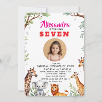 Trendy Watercolor Safari Kids Party Animals Jungle Invitation