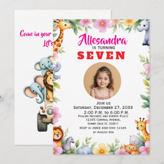 Trendy Watercolor Safari Kids Party Animals Jungle Invitation