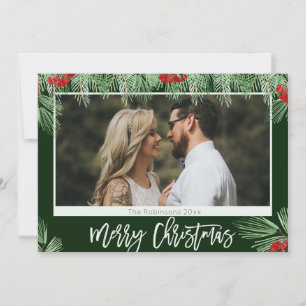Trendy Watercolor Script Merry Christmas Photo Holiday Card