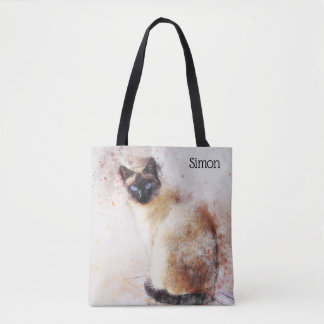 Trendy Watercolor Siamese Cat Personalised Tote Bag