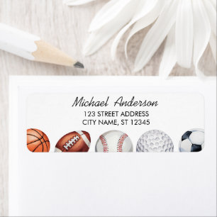 Trendy Watercolor Sports Balls Return Address