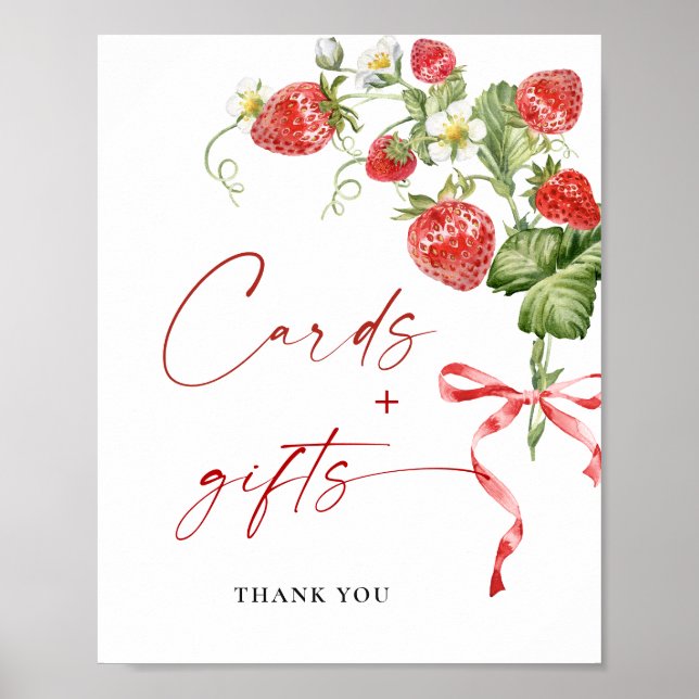 Trendy Watercolor Strawberry Baby Cards and Gifts Poster (Front)