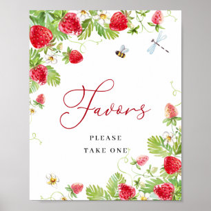 Trendy Watercolor Strawberry Baby Shower Favors Poster