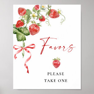 Trendy Watercolor Strawberry Baby Shower Favors Poster